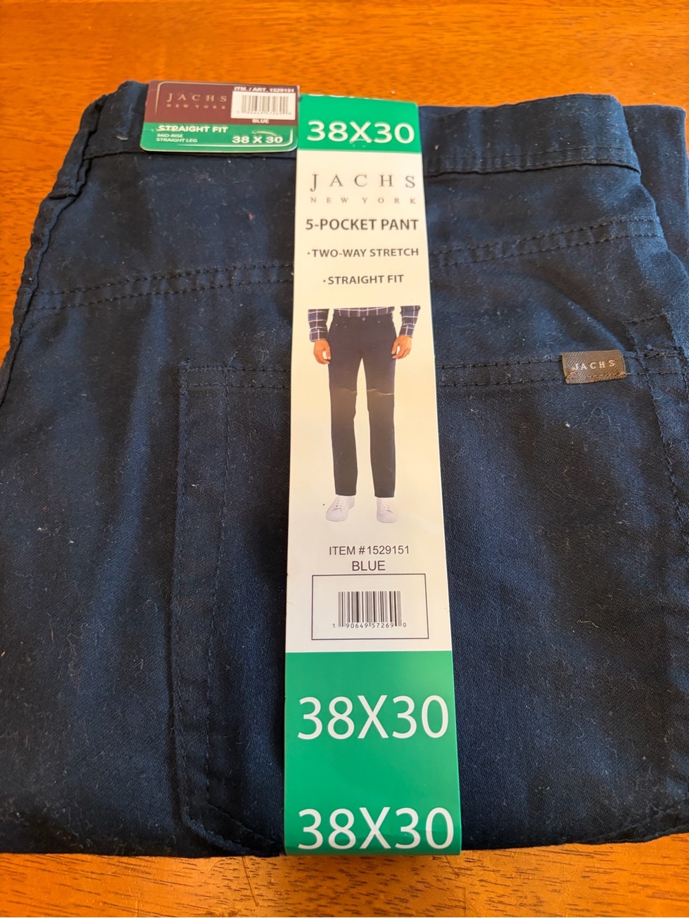 Jachs New York Blue 5-Pocket Straight Fit Pants - 38x30